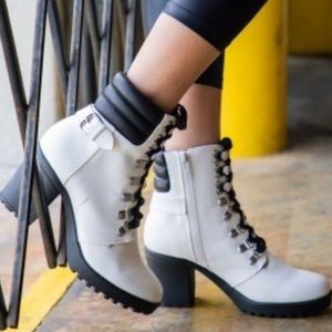 DSW white lace up heeled boots